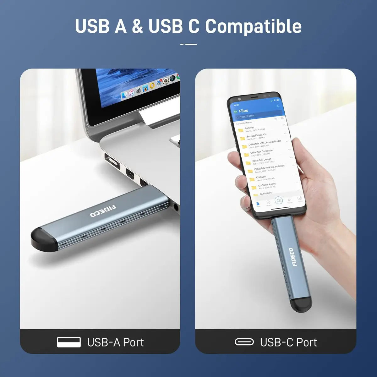 Carry Disk Case M2 Ssd Nvme Sata Dual Usb C Usb 3,2 Fideco Gris
