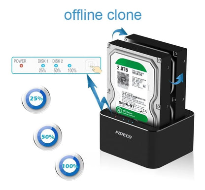 Docking Station 2 Bahias Clonador Sata Hdd Ssd 16tb Fideco