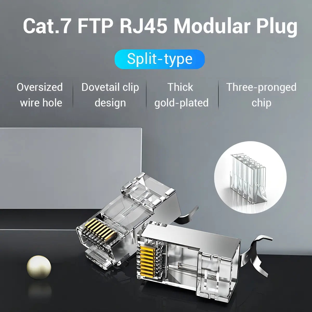 Ficha Red Plug Rj45 Cat7 Modular Ftp Metal X10 Vention