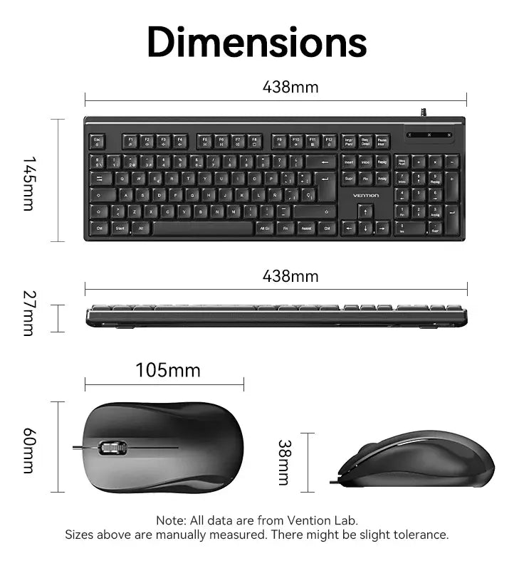 Kit Combo Teclado Y Mouse Silencioso Usb Español Vention Negro Negro