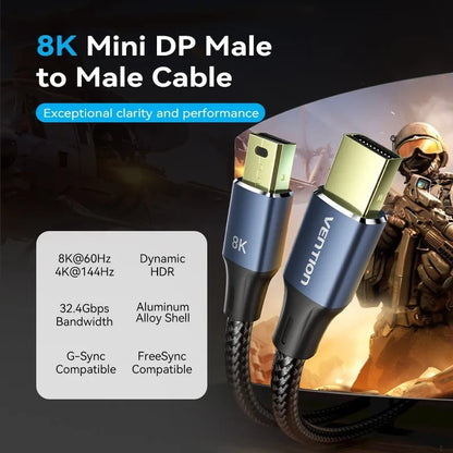 Cable Mini Displayport 8k Trenzado Aluminio 2 Mts Vention