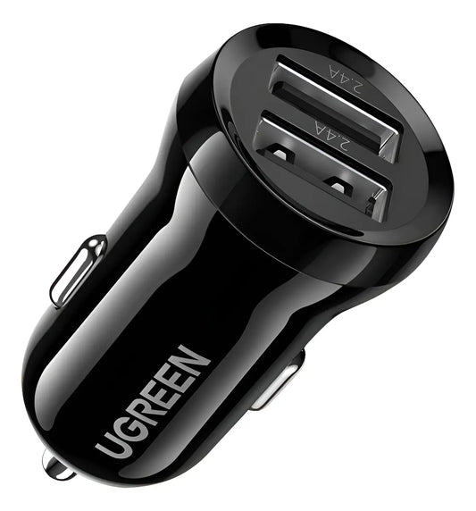 Cargador Auto Carga Rapida Usb X2 2,4a 5v Compacto Ugreen Negro