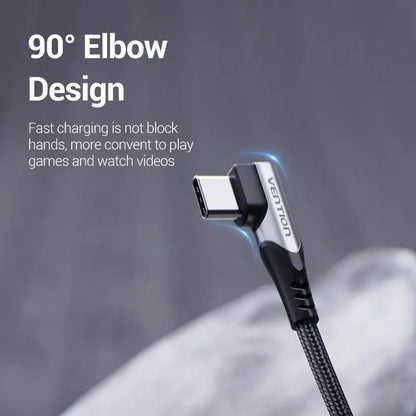 Cable Usb-c 90° A Usb - Carga Rapida Y Dato - 1,5m - Vention Negro