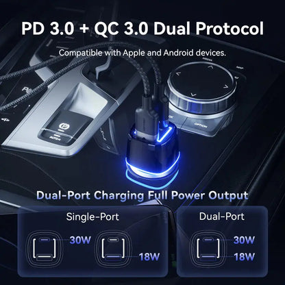 Cargador De Auto Para Celular Usb A + Tipo C - 48w - Vention Negro