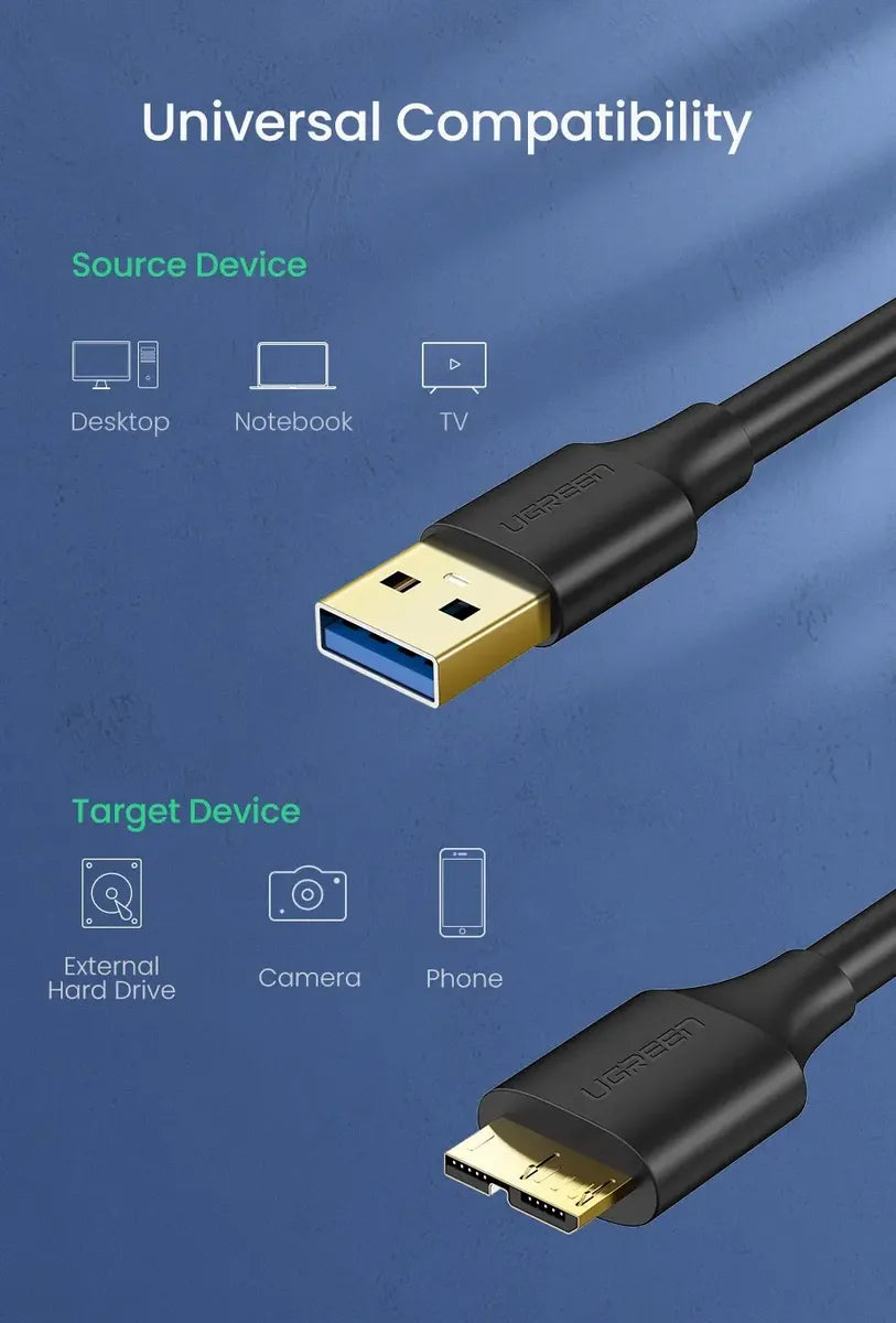 Cable Para Discos Rigido Usb 3,0 A Micro B 0,5m 5gbps Ugreen Negro