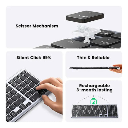 Teclado Inalambrico Con Bateria Bluetooth 5,0 Ingles Ugreen Plateado Inglés Us