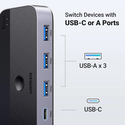Hub Switch Conmutador 2 Pc Compartir 4 Puertos Usb Ugreen Negro