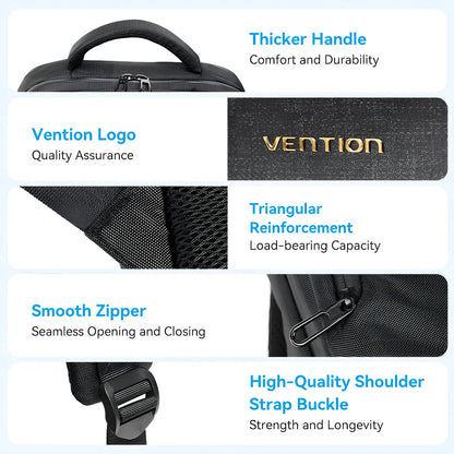 Mochila Porta Notebook Y Laptop 15,6 Ipx4 18 Litros Vention Negro Liso