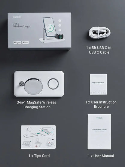Estacion Carga Inalambrica 3 En 1 Ugreen iPhone Apple Watch Blanco