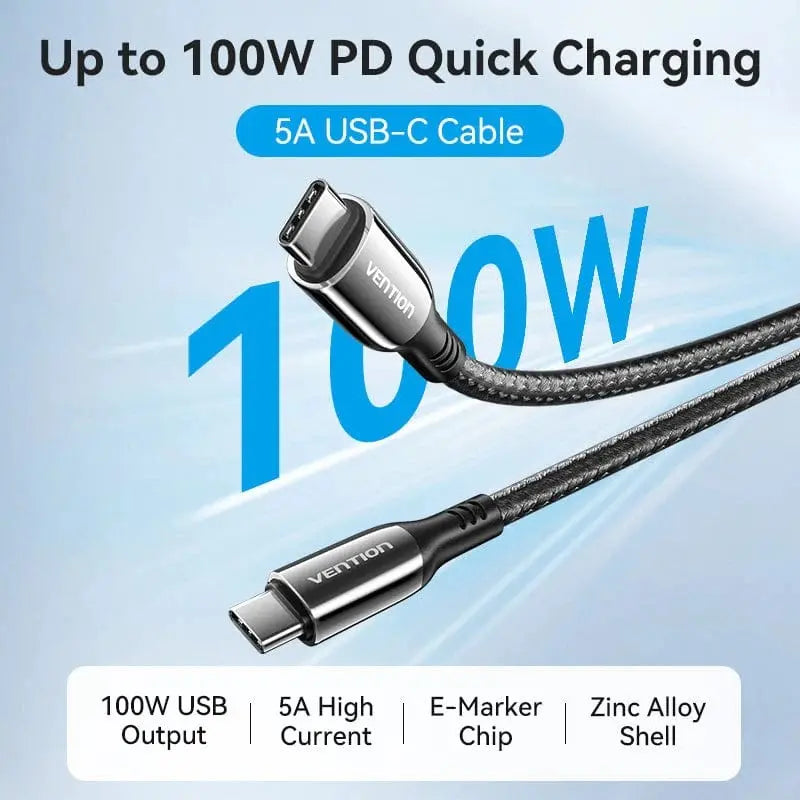 Cable Usb-c A Usb-c 100w 5a Carga Y Datos 2m Negro Vention