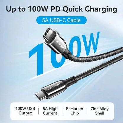 Cable Usb-c A Usb-c 100w 5a Carga Y Datos 2m Negro Vention