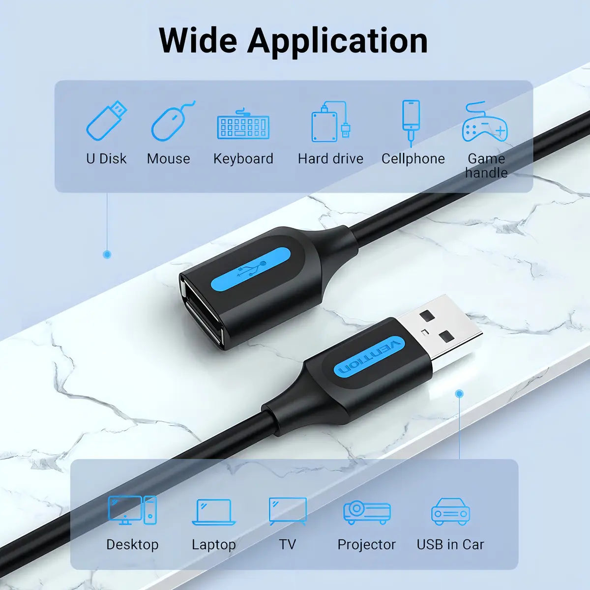 Extensor Usb 2,0 Alargue 1 Metro Macho A Hembra Vention Negro