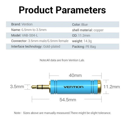 Adaptador Audio Jack 3,5mm Macho A 6,5mm Hembra - Vention