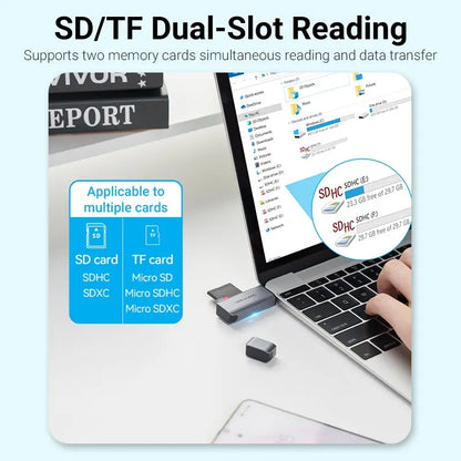 Lectora Tarjeta - 2 En 1 - Usb-c + Usb Sd Tf Dual - Vention