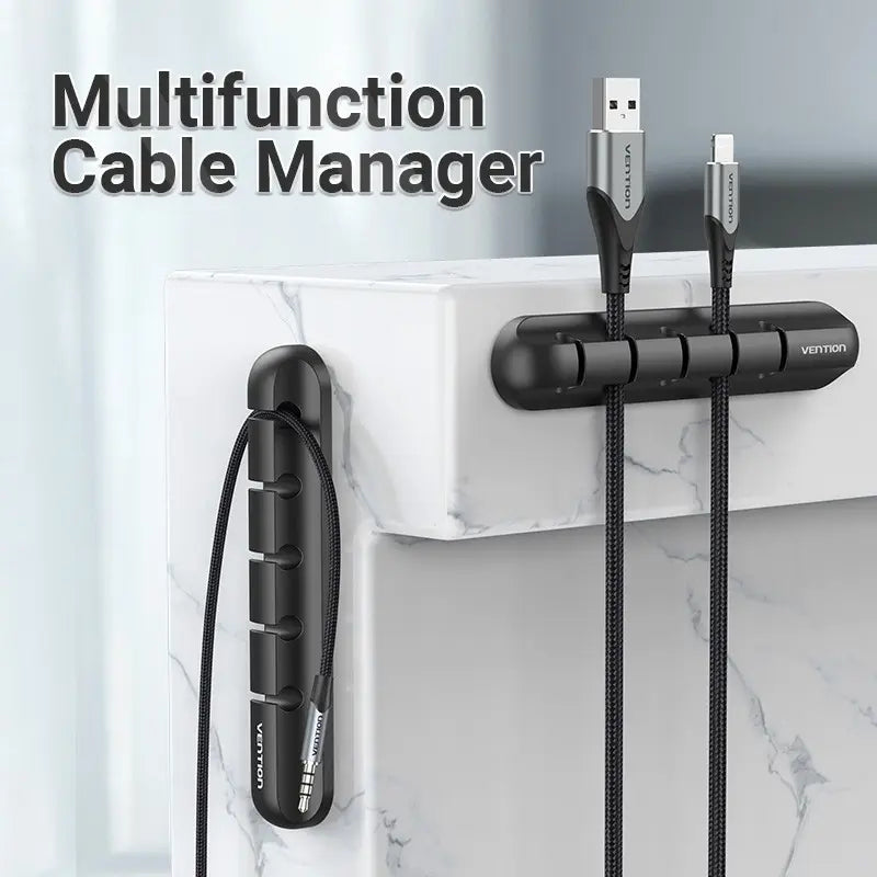 Organizador De 5 Cables X2 Escritorio C/ Adhesivo 3m Vention Negro