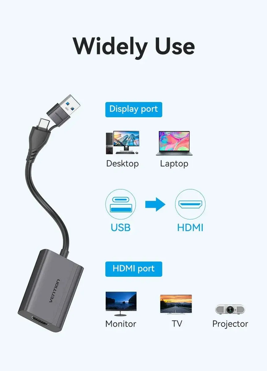 Adaptador Vídeo Usb + Usb C A Hdmi Hembra 1080p 60hz Vention