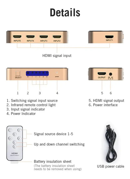 Switch Splitter Hdmi 5x1 Con Control Remoto 1080p 4k - Venti