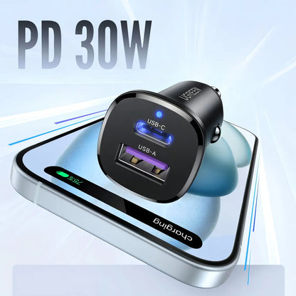 Cargador Para Auto Dual Usb + Tipo C 30w Carga Rapida Ugreen Negro