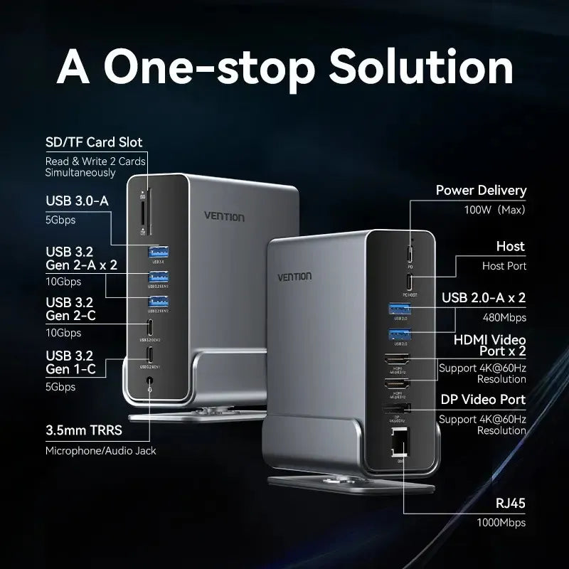 Docking Station 15 En 1 Usb C Hdmi Usb Dp Rj45 Sd/tf Vention