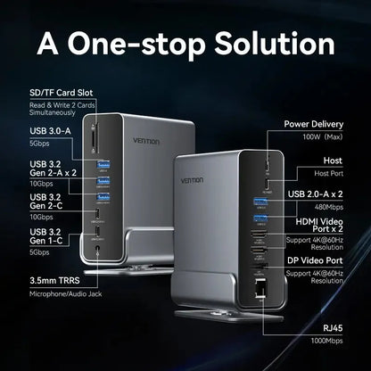 Docking Station 15 En 1 Usb C Hdmi Usb Dp Rj45 Sd/tf Vention