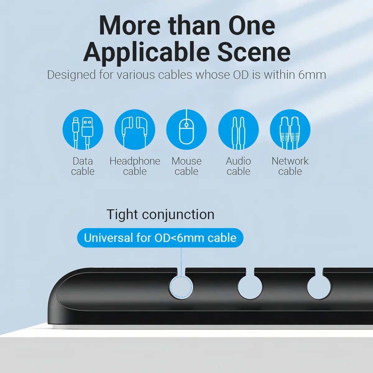 Organizador De 3 Cables Escritorio Con Adhesivo 3m Vention Negro