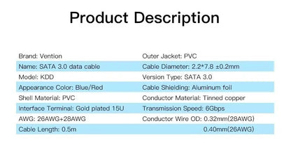 Cable Sata Sata 3,0 Datos Disco Duro Traba Metalica Vention Azul