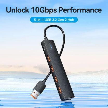 Hub 5 En 1 Usb A 4 Usb 3,2 Gen 2 Y Usb C 0,15 Metros Vention Negro