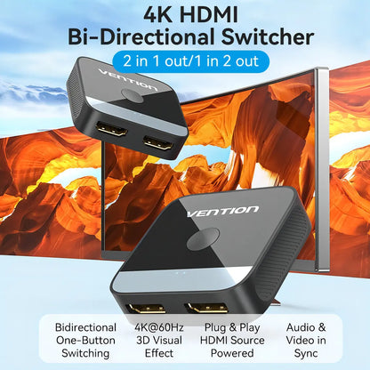 Splitter Switch Bidireccional Hdmi 2 A 1 60fps Vention