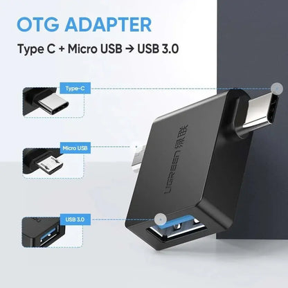 Adaptador Otg 2 En 1 Micro Usb Y Usb C A Usb Hembra Ugreen Negro