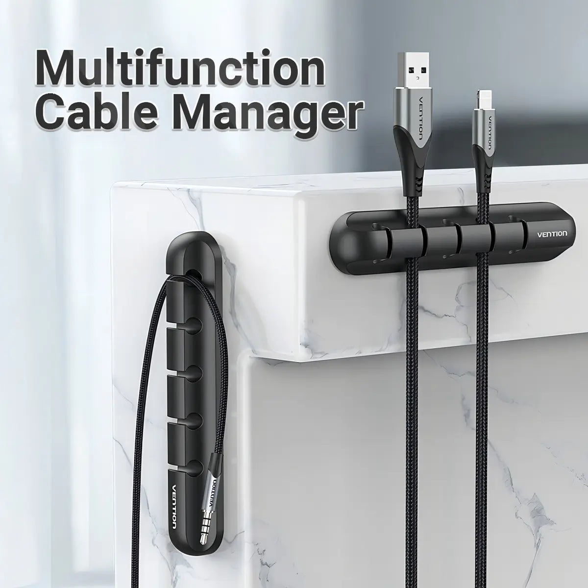 Organizador De 7 Cables Escritorio Con Adhesivo 3m Vention Negro
