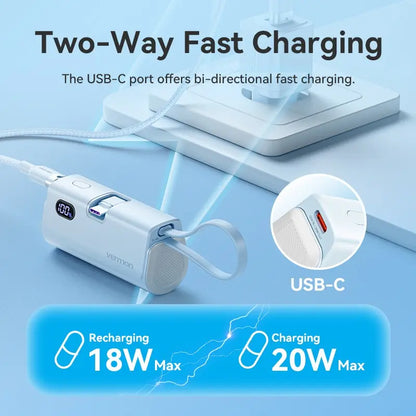 Cargador Portatil Powerbank Light+ Usb C 20w 4800mah Vention
