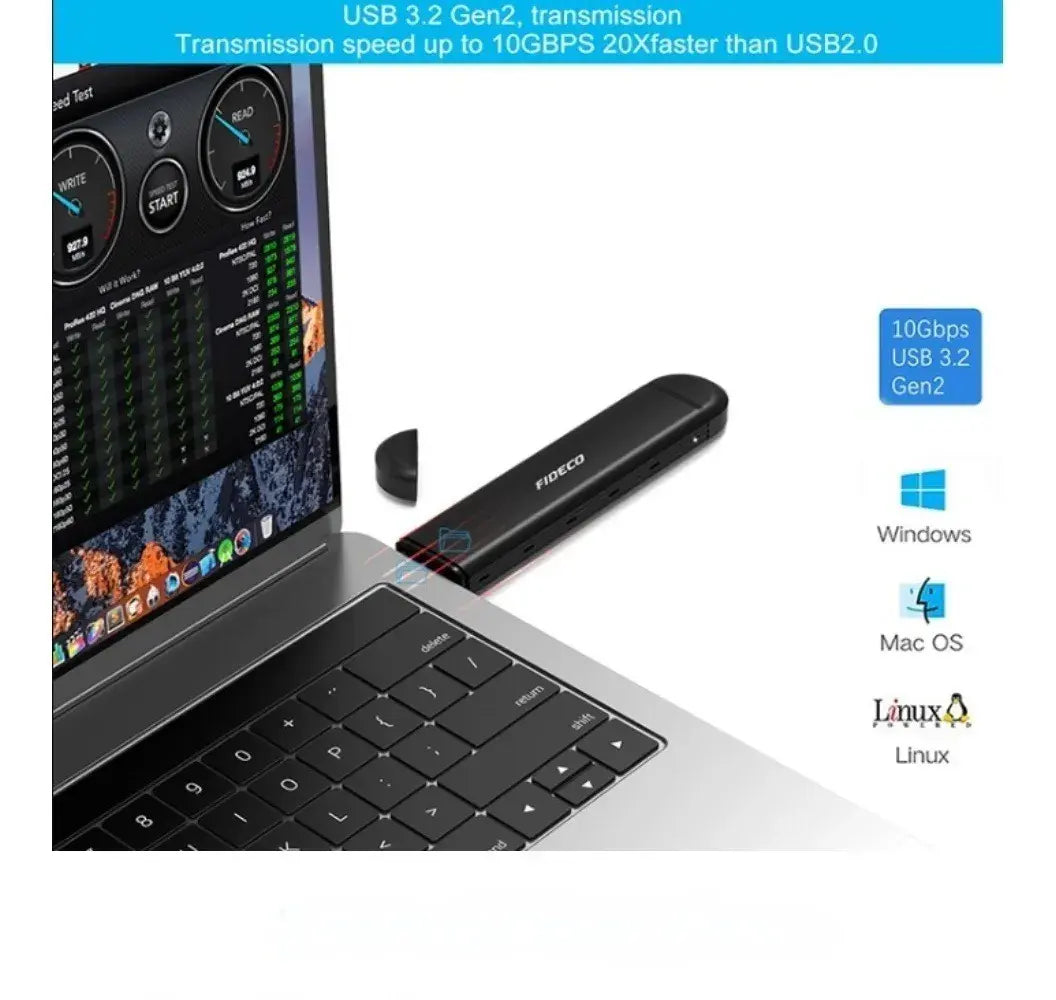 Carry Disk Case M2 Ssd Nvme Sata Dual Usb C + Usb 3,2 Fideco Negro