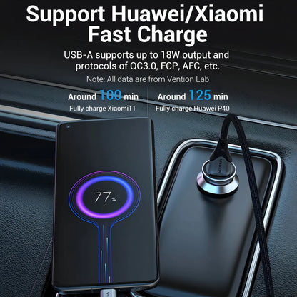 Cargador De Celular Para Auto Usb-c Usb 18w 20w Mfi Vention Gris Oscuro