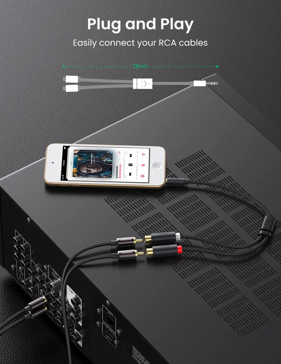 Cable Audio Auxiliar Jack 3,5mm A 2 Rca Hembra 25cm Ugreen