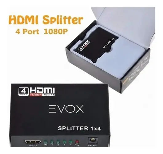 Splitter Hdmi 1x4 1080p Activo Con Fuente Evox