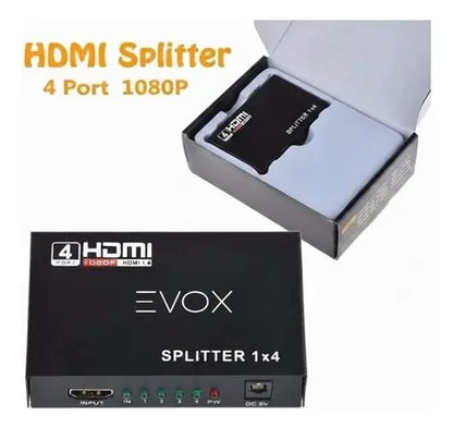 Splitter Hdmi 1x4 1080p Activo Con Fuente Evox