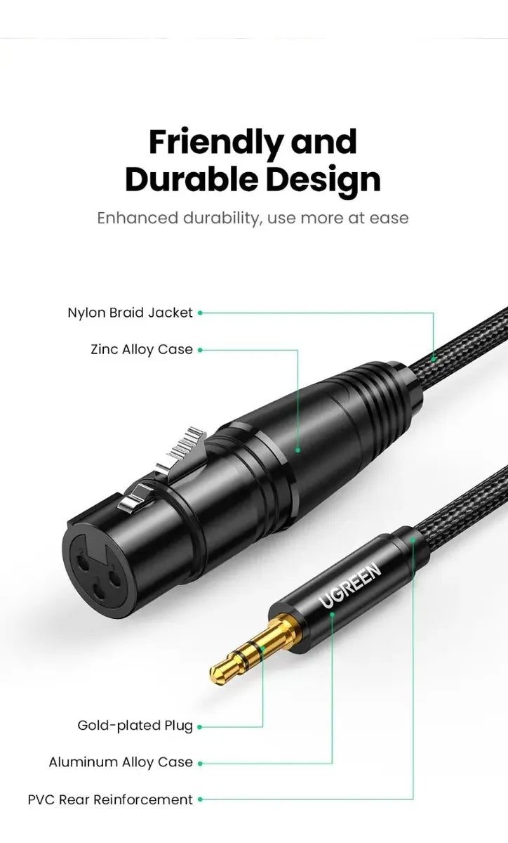 Cable Xlr Cannon Plug 3,5mm Profesional Microfono 1m Ugreen