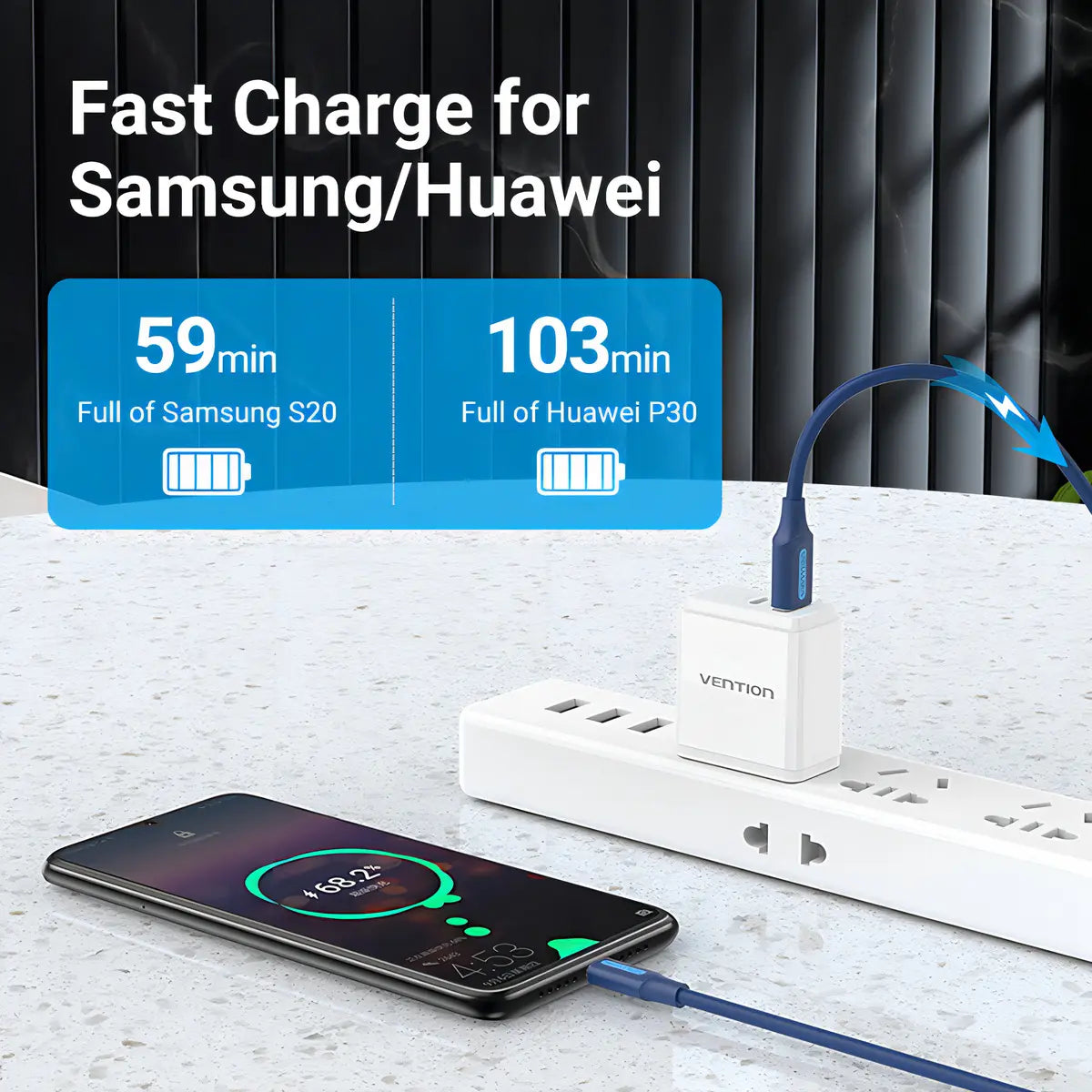 Cable Usb A Usb-c 2,0 3a 1,5m Azul Carga De Celular Vention Azul
