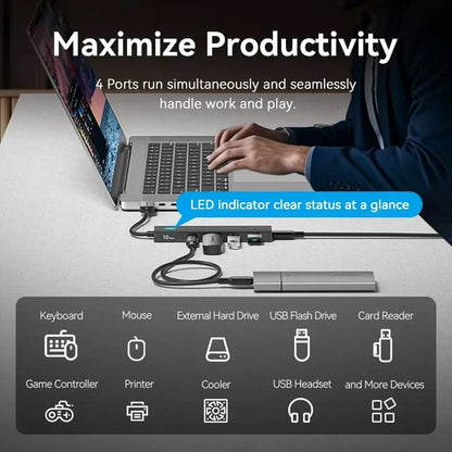 Hub 5 En 1 Usb A 2 Usb 3,2 + 3 Usb C 0,15 Metros Vention Negro