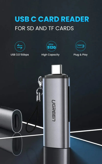 Lector De Tarjetas Usb C Para Celulares Y Notebook Ugreen Gris