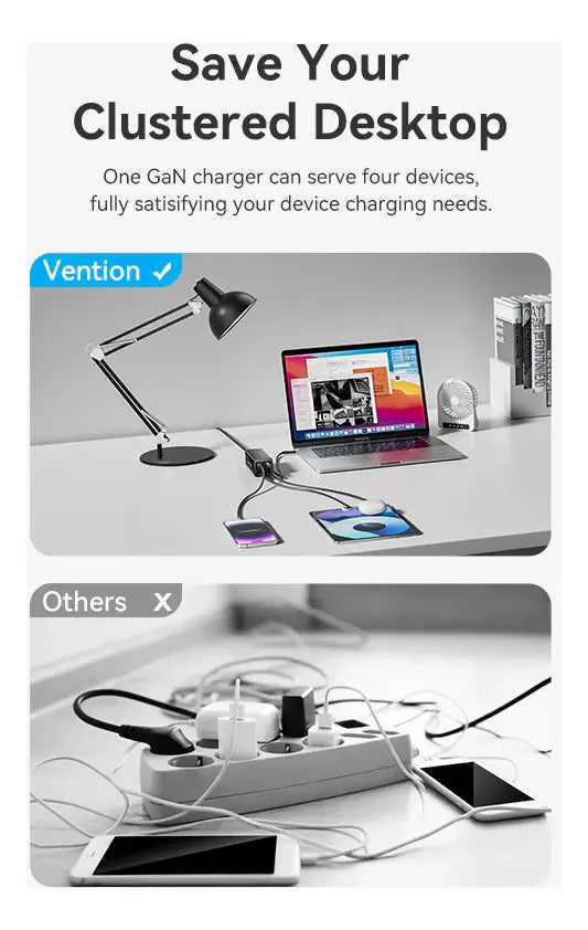 Cargador Enchufe Usb C Adaptador 4 Puertos 100w Pd Vention