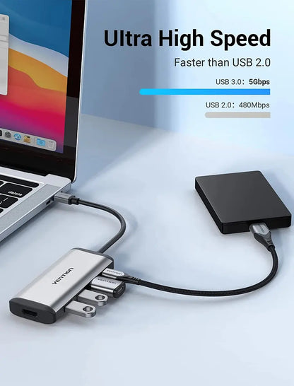 Hub Adaptador Multipuerto 5 En 1 Usb C Hdmi Usb 3,0 Vention Gris