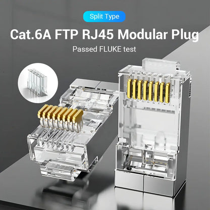 Ficha Red Plug Rj45 Cat6a Blindada Ftp 100 Unidades Vention