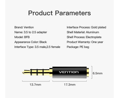 Adaptador Premium De Audio Jack 2,5mm A Jack 3,5mm - Vention