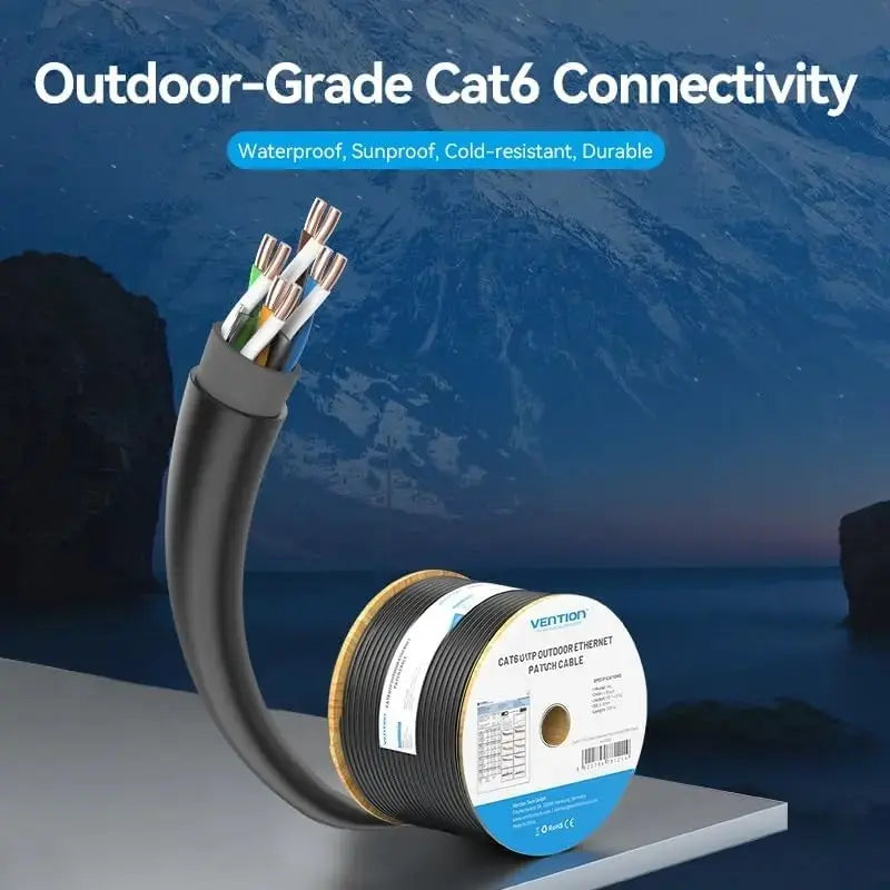 Cable De Red Cat6 305m Int/ext 100% Cobre Utp Negro Vention