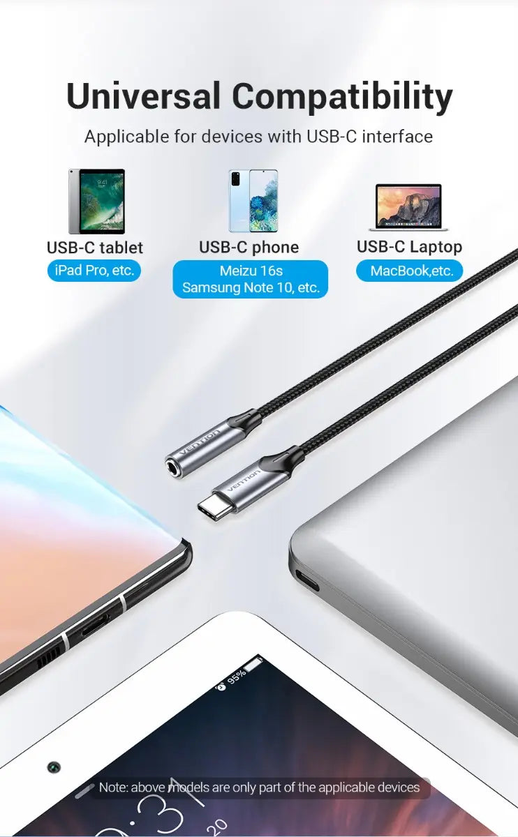 Adaptador Usb C A Auxiliar Jack 3,5mm Hembra 10 Cm Vention Negro