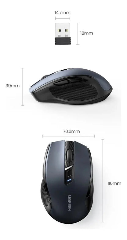 Mouse Inalámbrico Bluetooth 2,4g Ergonómico Gris Ugreen Gris