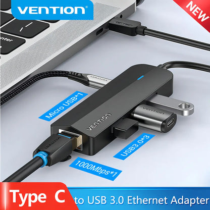 Hub Usb C A Usb 3,0 X3 Rj45 Ethernet Disco Usb C Pd Vention