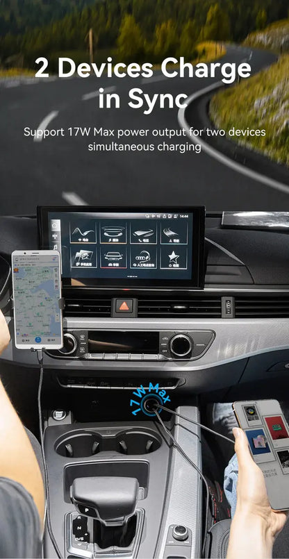 Cargador De Celular Para Auto Usb X2 Led 18w 2,4a Vention Gris