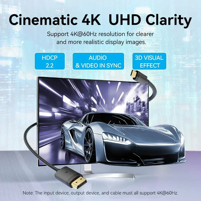 Cable Usb C A Display Port 1 M 4k 60hz Vention Negro